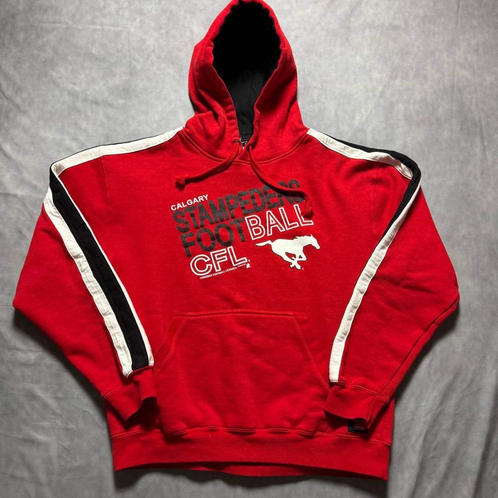 Waves Sportswear Calgary Stampeders CFL Hoodie Mens Large‎ Red Pullover Stripe